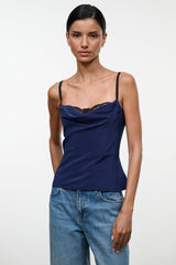EVANGELINE SILK TOP | NAVY